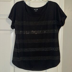 Apt. 9 Black Short Sleeve Top with Silver Studded Stripes